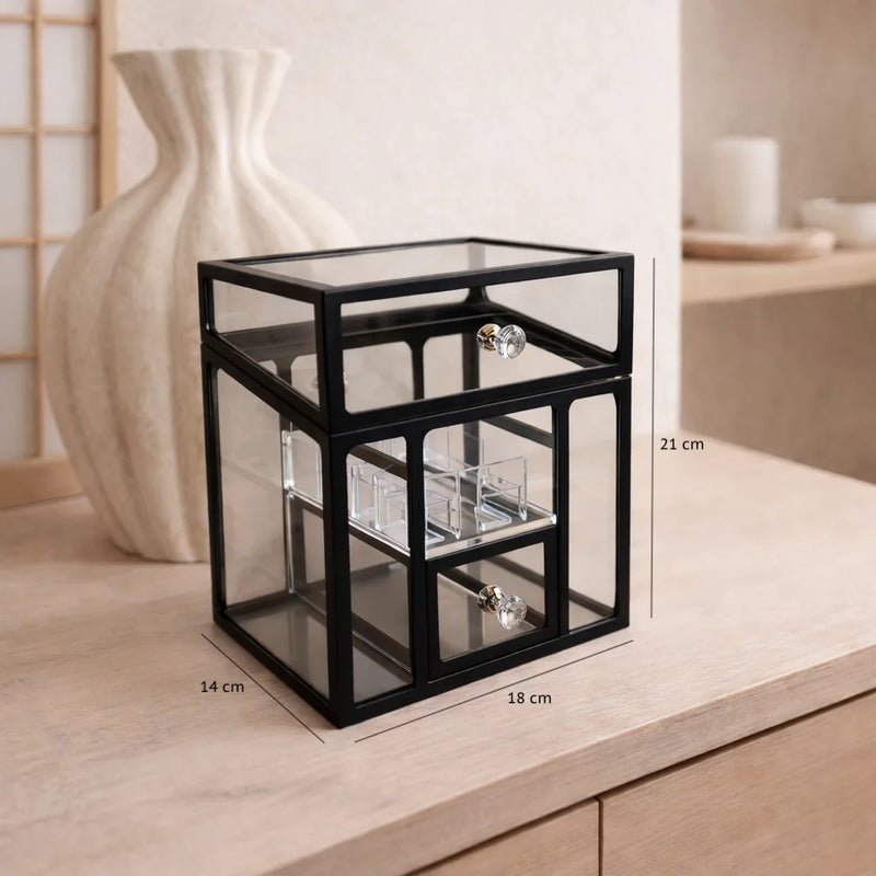 Black cosmetics organizer for makeup and brushes